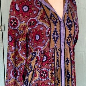 Boho Muslin Cotton Block Print Floral Kaftan Maxi Dress Cover-up Hoodie S-XS